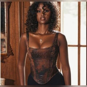 House of CB Rafa Antique Copper Satin Longline Corset Size M